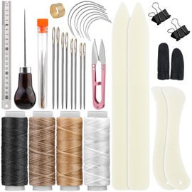 Axmru 33 Pcs Book Binding Kits, 4 Pcs Bone Folder Tools, Bookbinding Supplies with Waxed Threads Book Binding Awl, Bookbinding Tools Book Binding Kit for Beginners