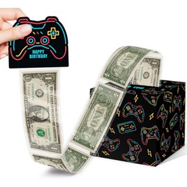 Azbuk Gamer Birthday Surprise Cash Box, Happy Birthday Money Box with Pull Out, Neon Design for Teens