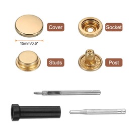 HARFINGTON 24 Set Leather Snap Fasteners Kit 15mm Metal Snap Button Press Studs Leather Rivets Snaps with 3 Setter Tools for Clothes Jackets Jeans Wears, Gold