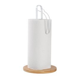 TONLEA White Wooden Paper Towel Holder with Fixation, Paper Towel Holder for Worktop, Freestanding Kitchen Towel Holder with Non-Slip Wooden Base