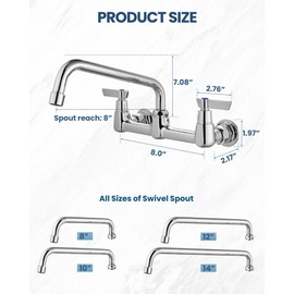 Airuida Commercial Sink Faucet, Wall Mount Commercial Kitchen Faucet with 2 Handles,8 Inch Center Utility & Laundry Sink Faucet,8 Inch Swivel Spout,Chrome Polish
