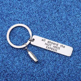 WUSUANED All Aboard The Hot Mess Express Funny Sarcastic Keychain Gift for Best Friend Fire Extinguisher Charm