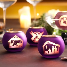 SYFURNIX Advent Candle Holders Set of 4, Glass Tealight Votive Candle Hodlers Tabletop Nativity Christmas Table Decorations Mantel Decor