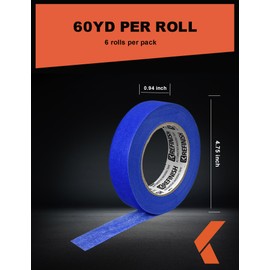 KREFINISH Blue Painters Tape for Car Paint No Residue Automotive Masking Tape for Automotive Paint - Heat Resistant for Paint Booth, 0.94 Inches x 60 Yards, 6 Rolls