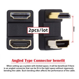 NFHK Adapter 2pcs/lot Up & Down HDMI 1.4 Male Type-A to HDMI Female Port Saver 360 Degree Opposite U Shape Back Angled Extension Adapter
