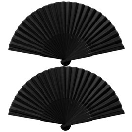 Karjiaja 2 Pcs Black Folding Fan Handheld Fan Folding Black Chinese Fan Handheld Bamboo Fan Silk Fabric Fan Hand Held Fabric Fans Hand Held Chinese Fan Bamboo Fan Black Chinese Hand Fans for Women