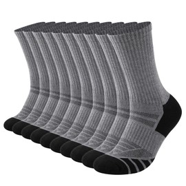 COOPLUS Mens Performance Crew Socks, Heavy Cushion Athletic Durable Work Socks for Men (5 Pairs)