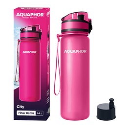 AQUAPHOR City Bottle 500ml Pink | Travel Water Bottle with Activated Carbon Filter | Filters Chlorine & Impurities | Made of Tritan & BPA-Free | Stay Hydrated On the Go!