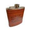 Stainless Steel Hip Flask with Union Jack Brown Leather Cover,