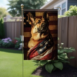 Starlit Patio Patriotic Garden Flag 4th of July German Shepherd Dog American Flag Decor 12x18 Inch Double Sided Seasonal Yard Flag Decoration for Porch Lawn Patio Memorial Independence Veterans Day