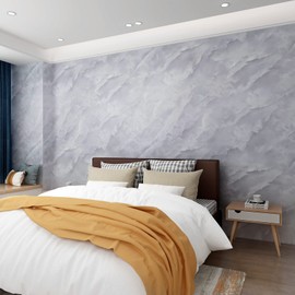 JSEVEM 24"×354" Large Wide Thick Grey White Cloud Pattern Marble Wallpaper Peel and Stick Waterproof Glossy Textured Gray White Marble Contact Paper Removable Wall Tile Sticker for Bedroom Living Room