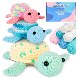 Crochet Kit for Beginners Kids Adults, 3 Pack Turtle Family Crochet Animal Kits with Step by Step Videos Tutorials, Beginner Knitting Set DIY Art & Craft Kit with Crochet Accessories