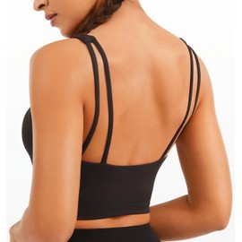 JOYSPELS Square Neck Longline Sports Bra Open Back Strappy Workout Crop Tank Tops for Women Yoga Padded