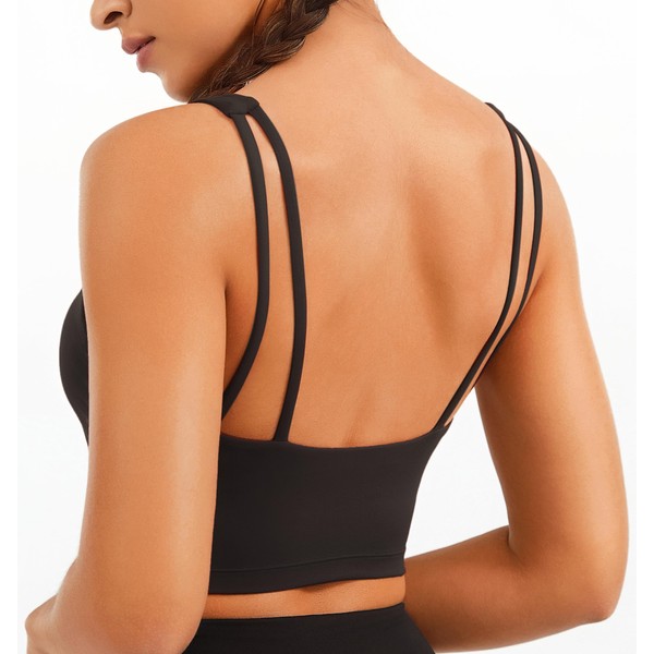 JOYSPELS Square Neck Longline Sports Bra Open Back Strappy Workout