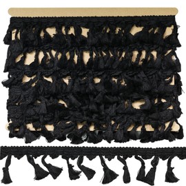 dlboboai Fringe Lace Trim Polyester Braided Ribbon 10 Yards 55mm Wide Lace Trim for Sewing Crafts Clothing Curtains Accessories Lampshade Home DIY Decoration (Black, 55mm Wide)