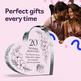 China Anniversary Plague Gifts for Husband Wife - Home is a Person - Happy 20th Wedding Anniversary Present for Partner, 100mm x 100mm Acrylic Heart Keepsake for Twentieth Anniversaries