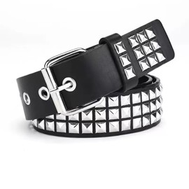 LZCNM Black Studded Belt Metal Punk Rock Rivet Belts with Bright Pyramid Studs for Men Women (Silver Studded, Fit Pant 31-36 inch)