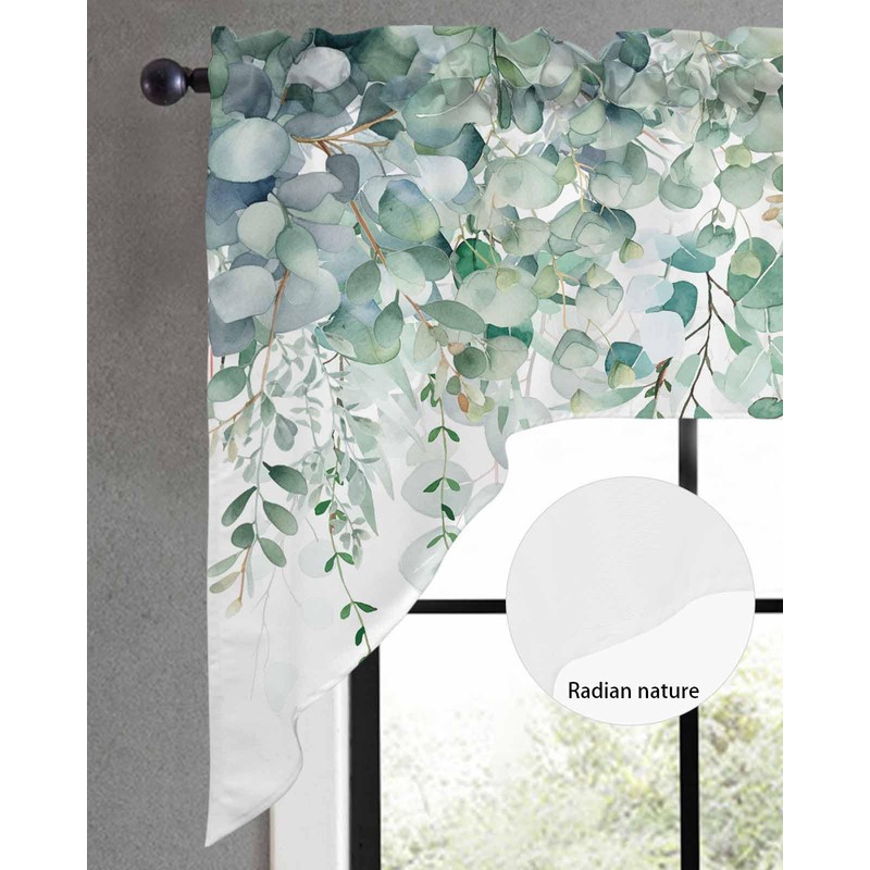 Sage Green Eucalyptus Leaves Swag Valances for Kitchen Window, Spring