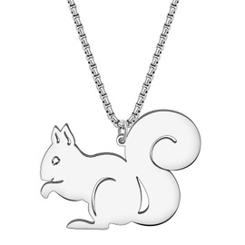RAIDIN Stainless Steel 18K Gold Silver Plated Cute Christmas Squirrel Necklace Pendant for Women Girls Children Animal Jewellery Gifts for Holiday Party Decorations, Stainless Steel, No Gemstone