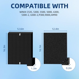APPLIANCEMATES C535 Smoke Replacement Filter for Winix Plasmawave Filter 5300, 2 H13 True HEPA Filter + 8 Activated Carbon Pre-Filters(Black)