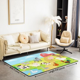 Farm Area Rug 5x7 Cartoon Sheep Cow Farm Animals Pattern Rugs Mat for Living Room Bedroom Rustic Farmhouse Decor Carpet Non Slip Area Runner Rug