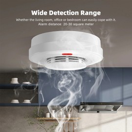 WiFi Smart Smoke Detector Fire Smoke Alarm Auto-Check Tuya App 360 Degree Detection Remoting Control for Home RV Hotel Office Multifunctional Air Quality Monitoing 85dB High Sound Alarm