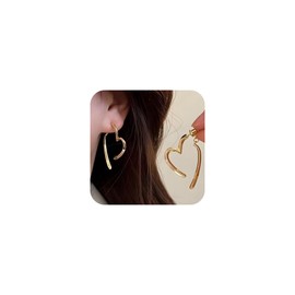 Hothrty Earrings, Surgical Stainless Steel, Hoop Earrings, Heart, Irregular, Open Heart, Frame, Swaying, Large, Silver, Gold, Women's, Simple, For Both Ears, 2 Pieces, Pair of Metal Allergies, Gift
