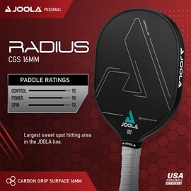 JOOLA Radius Pro Pickleball Paddle with Textured Carbon Grip Surface - Creates More Spin and Maximum Control - Largest Sweetspot - 16mm Pickleball Racket with Response Polypropylene Honeycomb Core