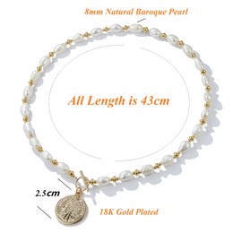 Y2K Pearl Choker Necklace Baroque Cultured Handpicked Pearl 18K Gold Plated Bead Ball Chain Coin Charm Pendant Vintage Jewelry Gifts for Women Men