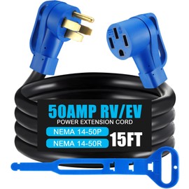 Kanayu 15ft 50 Amp RV/EV Extension Cord Compatible with NEMA 14-50P to 14-50R ETL List 4 Prong Flexible Heavy Duty STW Outdoor Waterproof Power Cord with Grip Handle for RV EV Camper