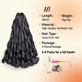 Vitorish French Curl Braiding Hair 16 Inch 75g/Pack Crochet Hair for Black Women 8 Packs Black Loose Wavy Pre Stretched Braiding Hair Synthetic Hair Extensions (16 Inch,8 Packs,1B)