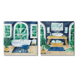 Stupell Industries Bold Blue Bathroom Interior Still Life Sink Bathtub, Marietta Cohen Design Canvas Wall Art, 2pc, Each 17 x 17