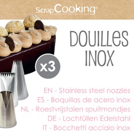 ScrapCooking - 3 boccole per tronchi di Natale - Boccole da pasticceria in acciaio inox - Qualità professionale - Punte tasche a bussola - Decorazione torta dessert - 1835