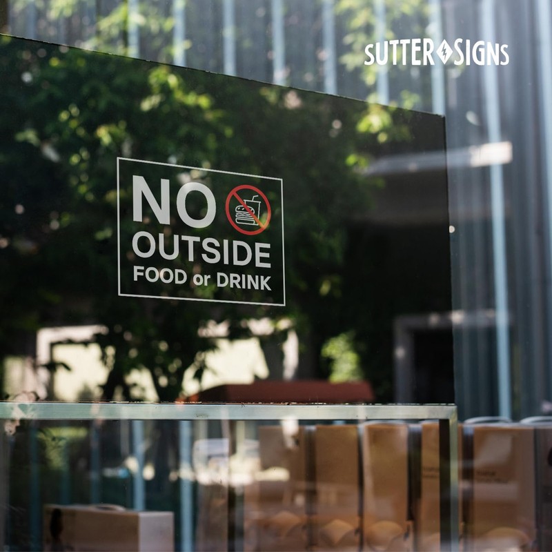 No Outside Food or Drink Sign, Clear Self Adhesive Vinyl