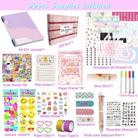 DIY Journal Set for Girls, Art and Crafts Gift for Kids Age 8-12, Scrapbook for Teen Tween Girls Birthday Presents, Stickers Toys Kids Christmas Gifts, Girls Toys Diary Supplies