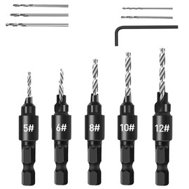 Countersink Drill Bit with Countersink, Wood Drill Bit with Countersink, 5 Pieces 1/4 Inch Spiral Drill Bit with Countersink, 5-Piece HSS Twist Drill Bit with a Wrench, Drill Countersink