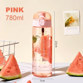 Sports Water Bottle, 780 ml, Leak-Proof, One-Hand Opening, Secure Locking, Leak-Proof Sports Bottle, for Gym, School, Cycling, Pink