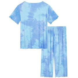 Joyaria Womens Bamboo Viscose Pyjamas Capri Pants Pajama Set Night Sweat Pjs Loungewear(Tie Dye, Medium)