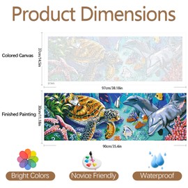 JATOK Paint by Numbers Adults, Paint by Numbers, DIY Sea Animals with Brushes and Acrylic Paints, Hand Painted Oil Painting Canvas for Home Decor, Without Frame (30 x 90 cm)