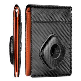 Men's Wallet for Tile Mate (2024) – Bifold Tile Wallet for Men – RFID Blocking with Holder for Tile Tag - Wallet for Tile Tracker with 11 Card Slots - Leather Tile Slim Wallet - Orange
