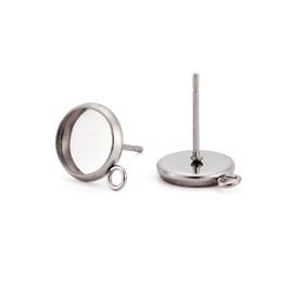 Pandahall - 100 aretes de tuerca de acero inoxidable con ajuste de cabujón, 14 mm, bandeja de bisel con lazo para hacer joyas