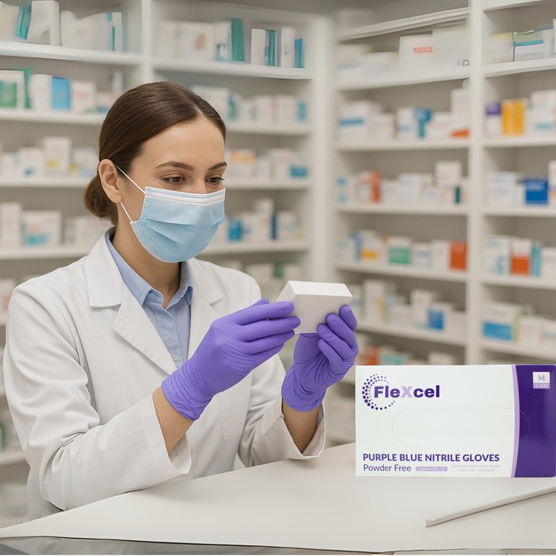 FleXcel Powder Free Nitrile Gloves, Purple, Small - Medical-Grade, Latex-Free,