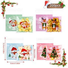 Christmas Candy Bags 200 PCS Self Sealing Clear Christmas Cellophane Bags Christmas Goodie Treat Snack Party Favor Ziplock Cookie Bags Christmas Plastic Gift Bags for Gift Giving Christmas Decor