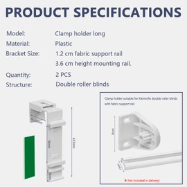 ShnminEU Pack of 2 Long Clamp Holders for Klemmfix Double Roller Blind, Duo Roller Blind, for Drill-Free Mounting as Accessory or Replacement Part for Hanging on PVC Windows and Balcony Doors