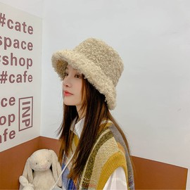 IBLUELOVER Fishing Hats Winter Bucket Hat Warm Women's Hat Fleece Fishing Hat Outdoor Windproof Beanie Cap Thickened Fishing Hat Fluffy Winter Hat Women Girls Bucket Hat for Leisure Travel, khaki