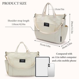 MultiValue Canvas Tote Bag, Large Capacity Crossbody Bag Multi Pocket Canvas Laptop Tote Bag for Work Travel (Black)