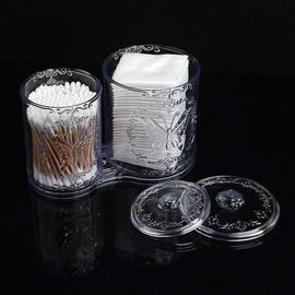 Transparent cotton swab multi-case vanity storage organizer (WBB7389) / 투명 화장솜 면봉 멀티 케이스 화장대 수납 정리함 (WBB7389)