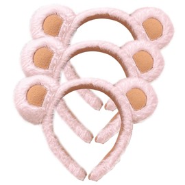 3Pcs Bear Ears Headband, Cute Plush Animal Hair Hoops, Animal Alice Hair Band for Girls and Women Furry Bear Ears Party Costume Accessories (Pink)