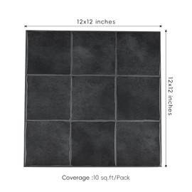 Peel and Stick Backsplash Tiles, 10 Sheets Zaida Black Faux Spanish Handmade Tile for Kitchen, Bathroom, Wall Tile (12" × 12")