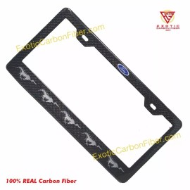 Exotic Carbon Fiber Ford Mustang Running Horses Carbon Fiber License Plate Frame 2x2 Gloss